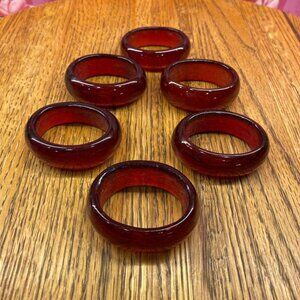 Vintage Red Blown Glass Oblong Napkin Rings, Set of 6